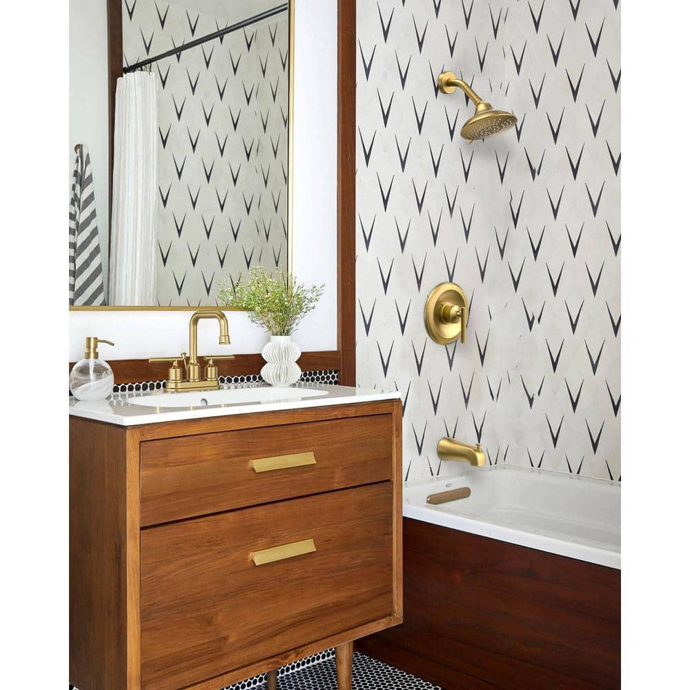 WOWOW Brushed Gold Bathroom Faucet 4 inch Bathroom Sink Faucet 3 Hole RV Sink Tap 2 Handle Vanity Taps with Drain Assembly Centerset Lavatory Mixer 360-Degree Swivel Spout