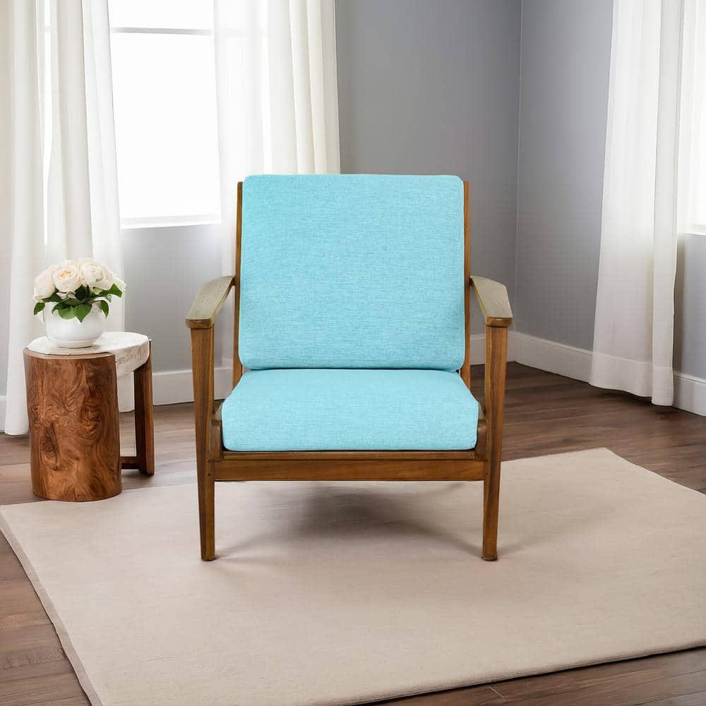 Lonnie Mid Century Modern Sky Blue Fabric Linen Upholstered Accent Armchair