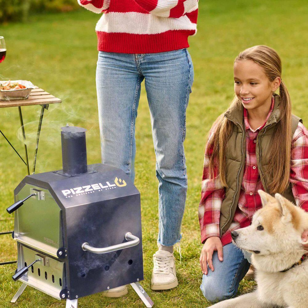 12 in. Outdoor Wood Fired Pizza Oven 2-Layer Pizza Maker Outside Pizza Grill for Backyard Parties, Black