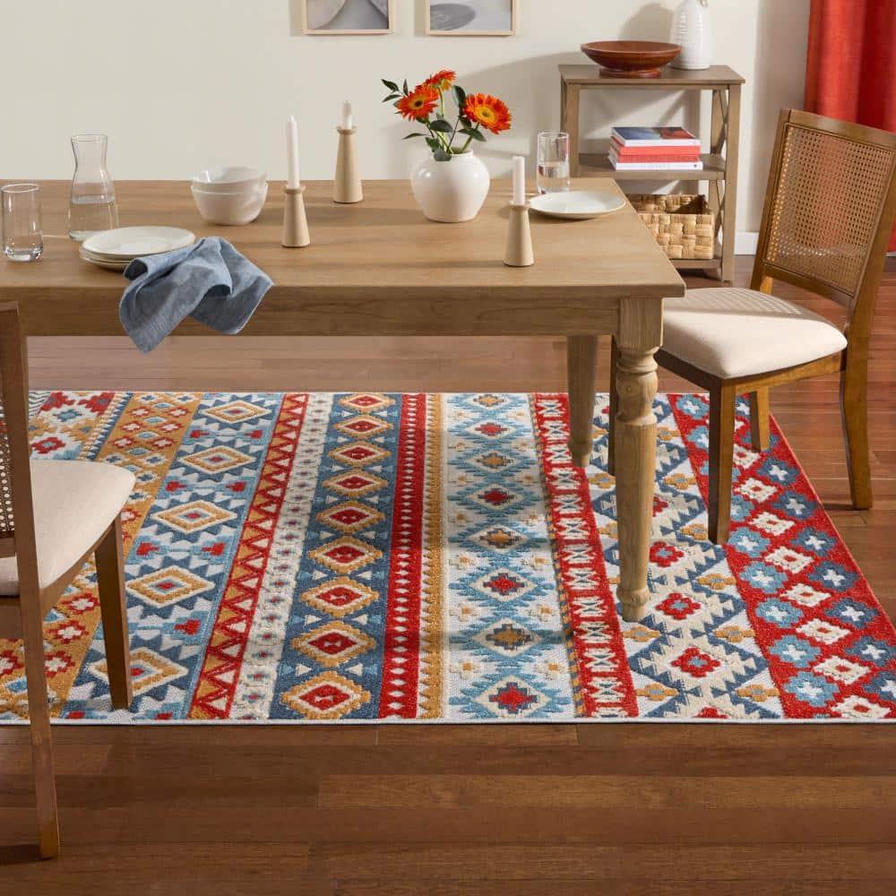TOWN & COUNTRY EVERYDAY Dahlia Southwestern Stripe Outdoor Rug Red/Multi