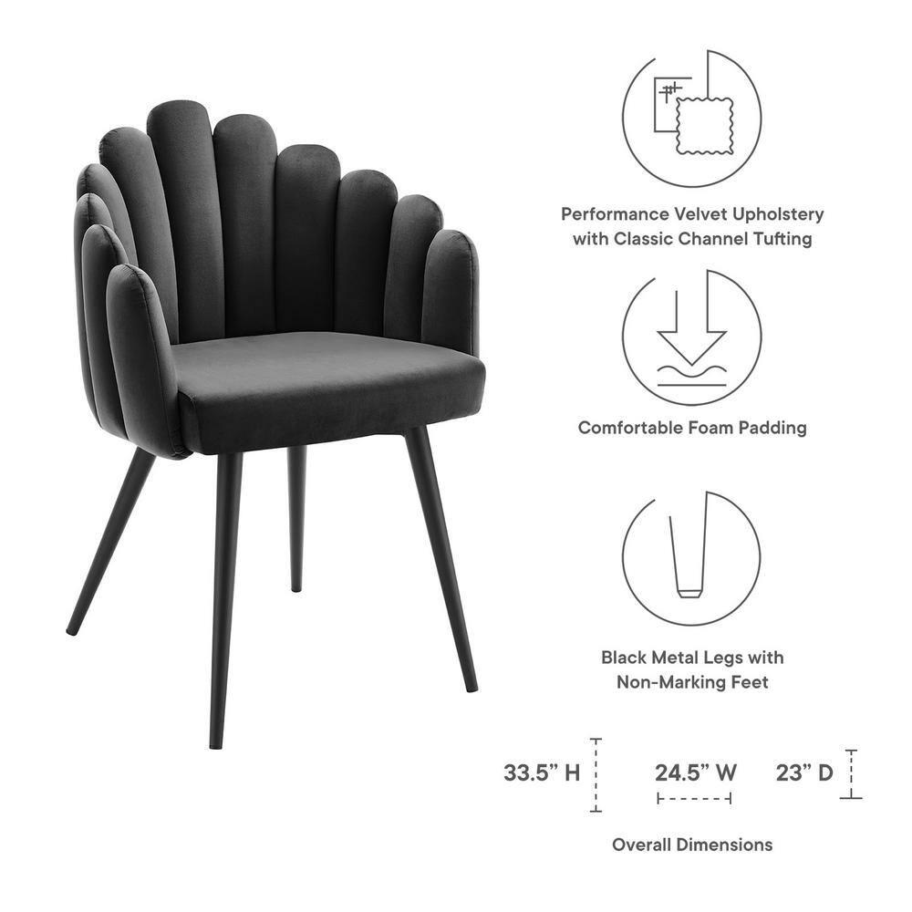 Modway Vanguard 19.5" Scalloped Back Velvet Dining Chair in Black/Charcoal