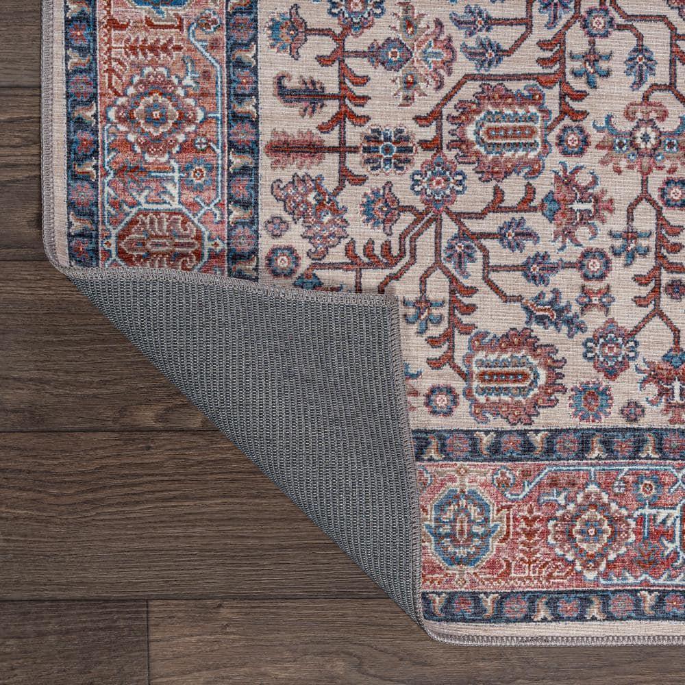 Kemer All-Over Persian Machine-Washable Beige/Red/Blue 3 ft. x 5 ft. Area Rug - JONATHAN Y