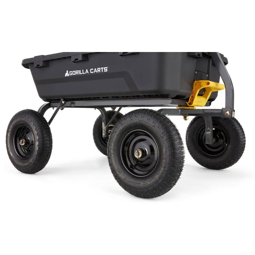 Gorilla Carts Heavy Duty 12 Cubic Foot Poly Yard Dump Cart, Garden Wheelbarrow Wagon with Pneumatic Flat Free Tires for Outdoor Lawn Utility, Black