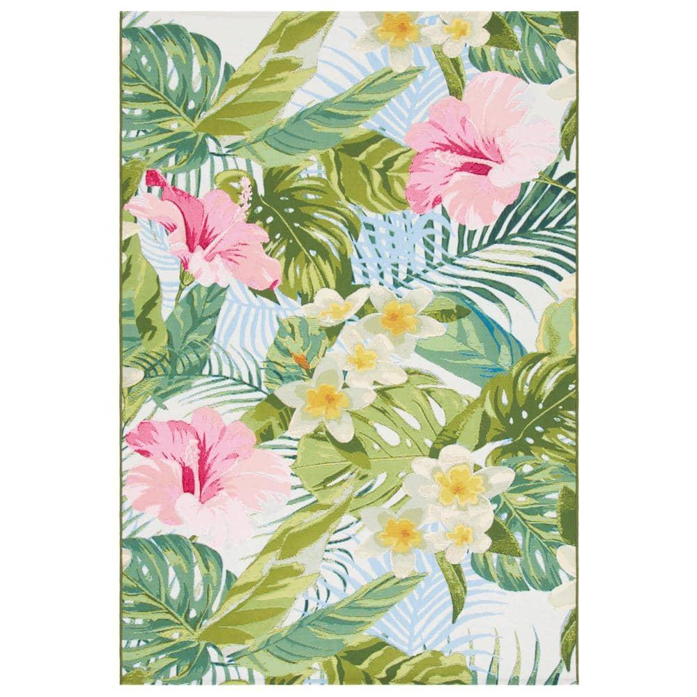 SAFAVIEH Barbados Floral Outdoor Area Rug, Green/Pink, 3'3" x 5'3"