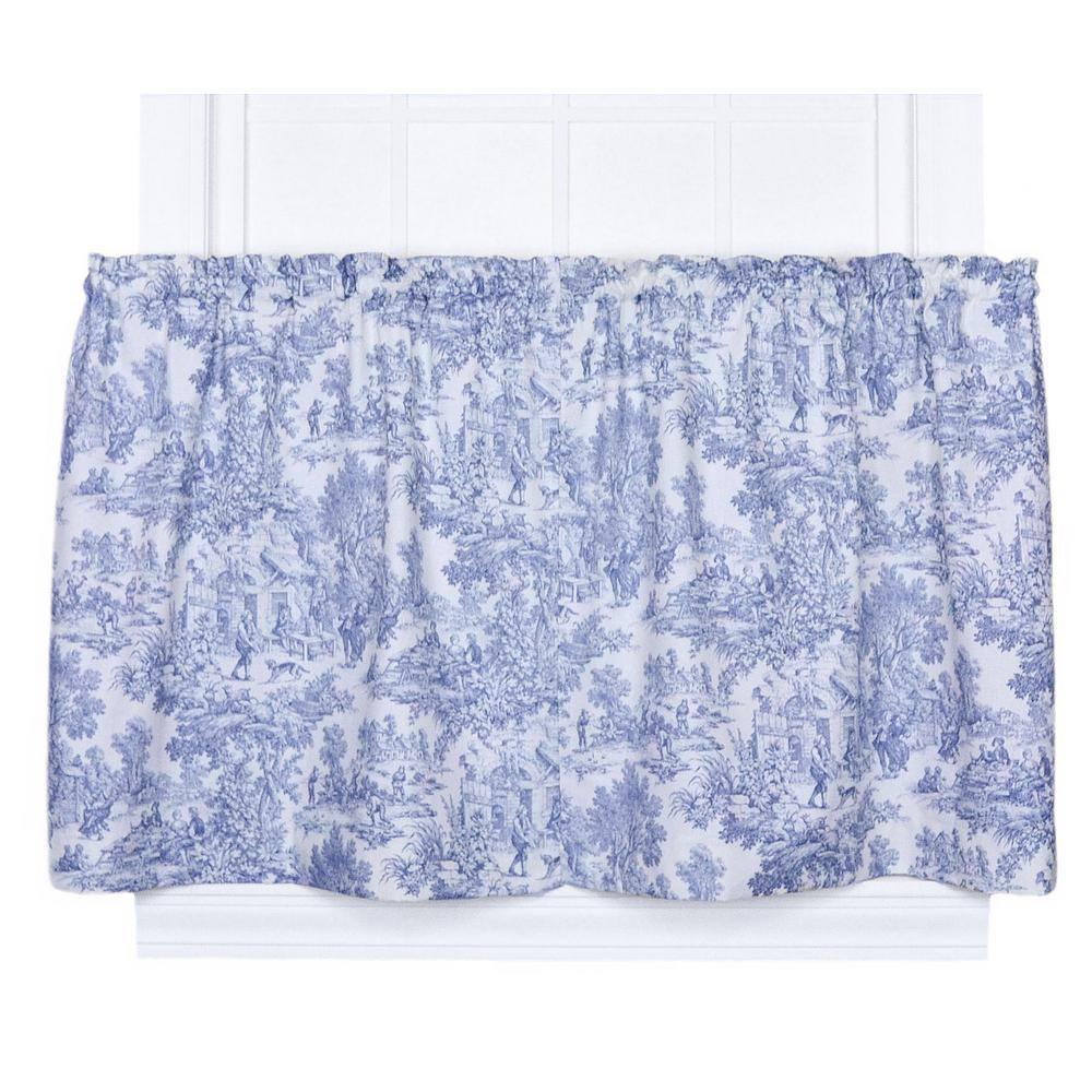 Ellis Curtain Victoria Park Toile Room Darkening Window Rod Pocket Pair Set With 2 Tiers - 2-Piece - 68x36", Blue