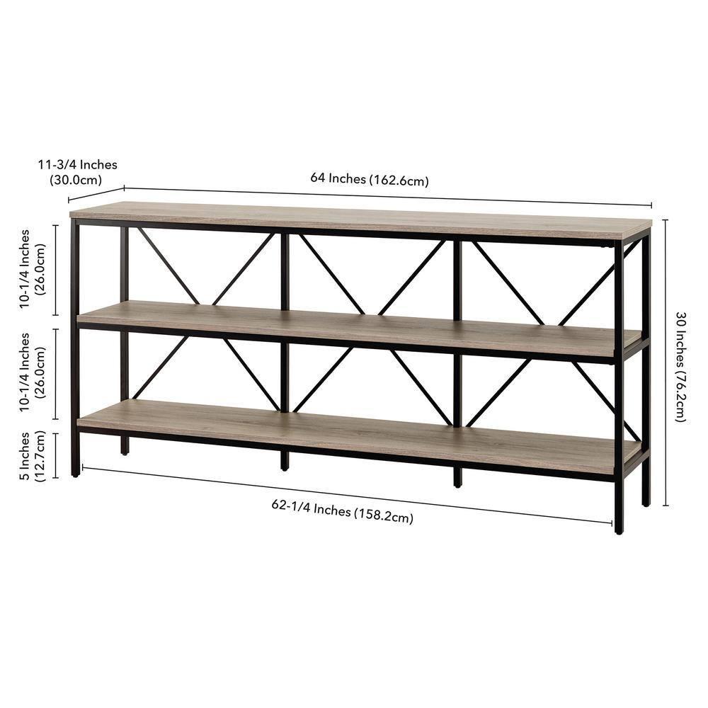 Evelyn&Zoe Kira 64" Wide Rectangular Console Table, Blackened Bronze/Antiqued Gray Oak