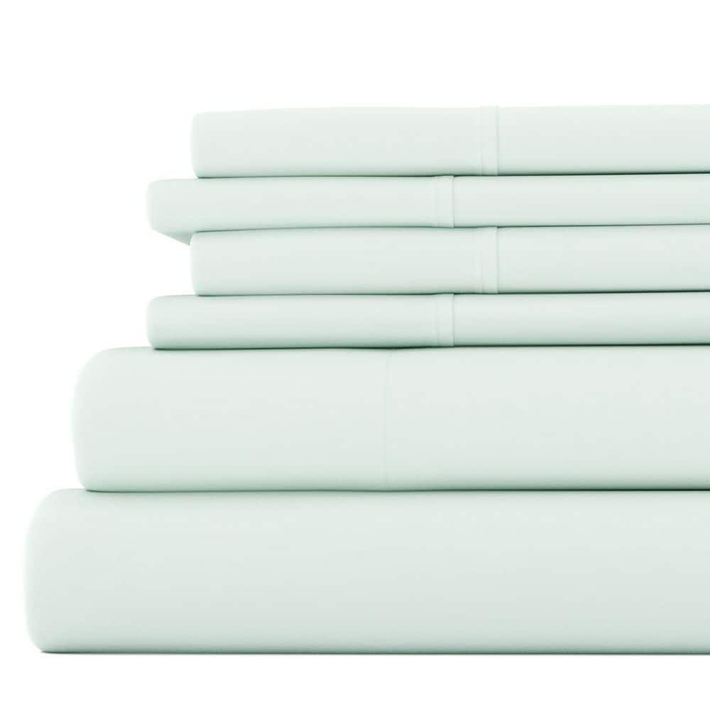 Twin, Mint Solid Microfiber 6 Piece Bed Sheet Set, by Noble Linens