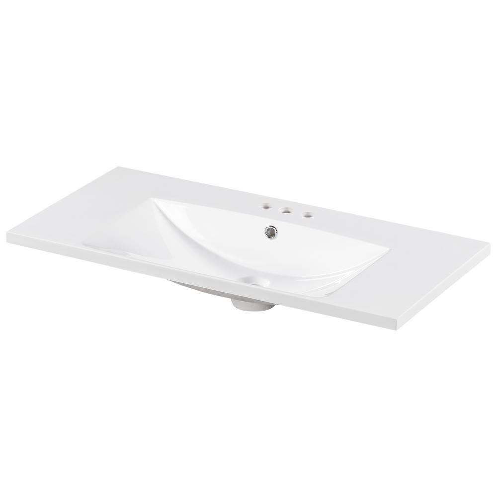 36" Countertop Bathroom Sink, Resin Bathroom Sink With Faucet Holes, Bathroom Vessel Sink, Stain-Resistant Countertop Basin, White