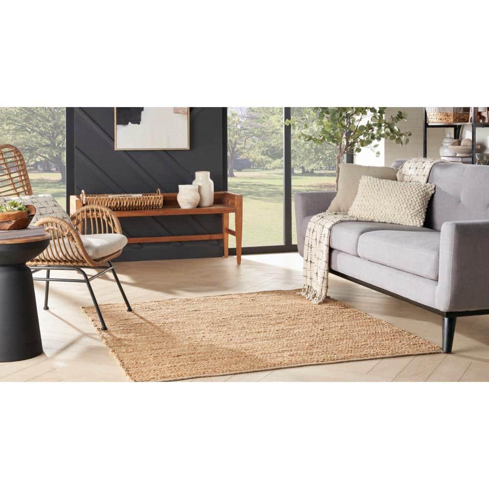 Nourison Farmhouse Natural Jute Flatwoven Rug Natural 5' x Square