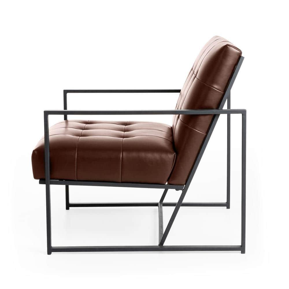 Modern Distressed Brown Faux Leather Button-Tufted Accent Chair