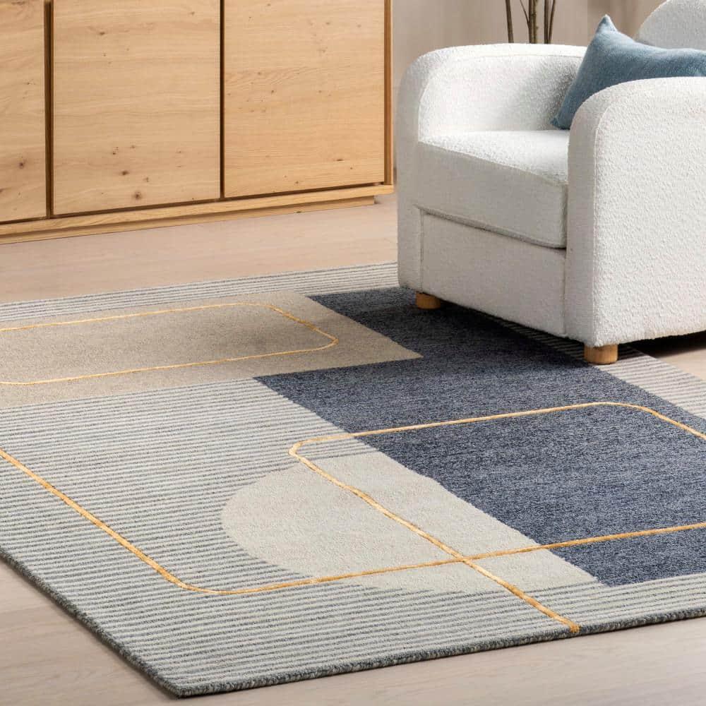 Nuloom Shelley Striped 5x8 Wool Indoor Area Rug for Living Room Bedroom Dining Room Kitchen, Blue