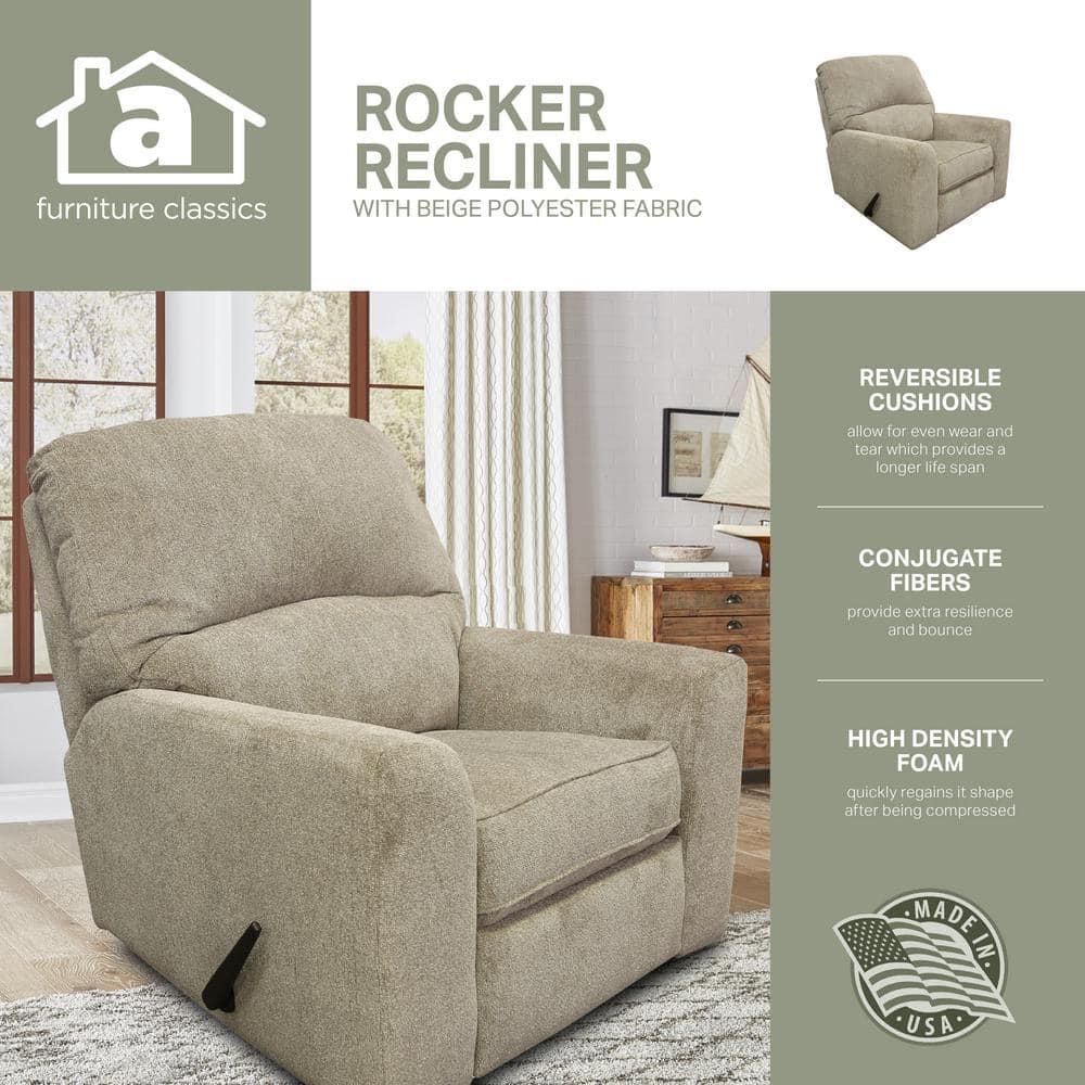 American Furniture Classics Model 8-03R-S161-1 Rocker Recliner Chair in Beige Polyester