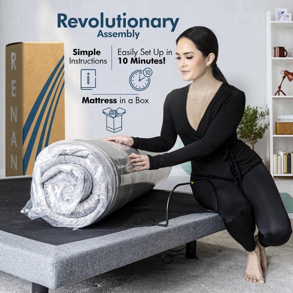 Renanim Serenityflex Adjustable Base & Hybrid Mattress – Split King-Size Adjustable Base with 12 in. Cooling Gel Mattress, Massage, USB Ports, Remote & Under-Bed Light – Reclining Electric Bed Frame