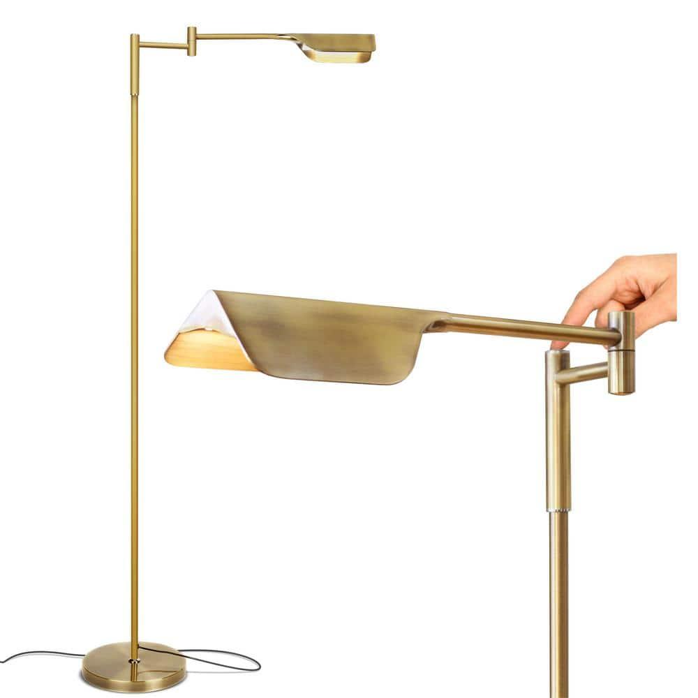 Brightech Leaf 53 in. Industrial Vintage Reading Floor Lamp with Metal Shade and 3-Way Dimming Options - Integrated LED Light
