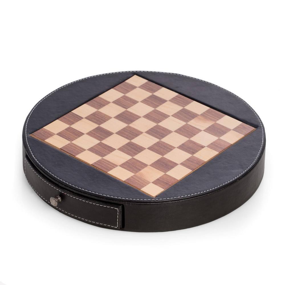 Leather & Wood Chess Set, Black