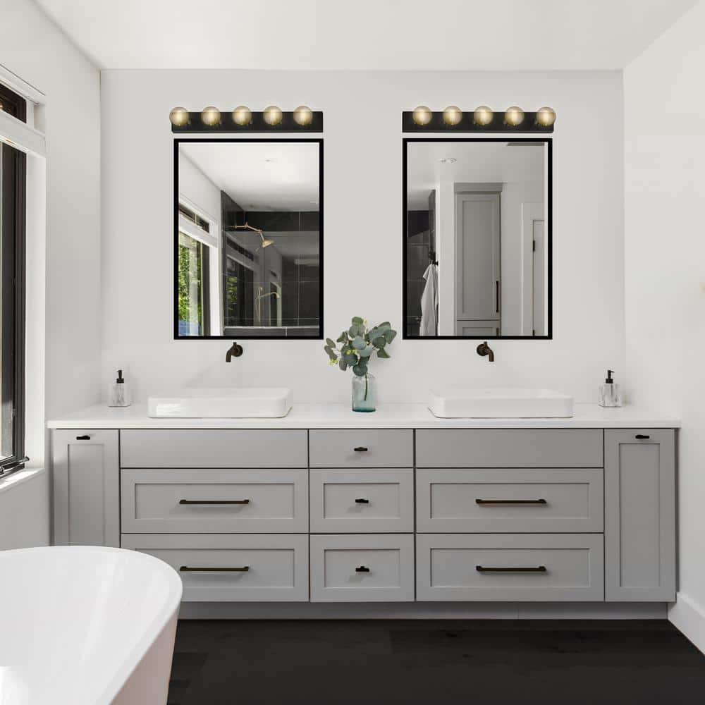 Design House 588582-BLK 5-Light Vanity Strip Light Contemporary Dimmable for Bathroom, Bedroom, Makeup Vanity, Matte Black