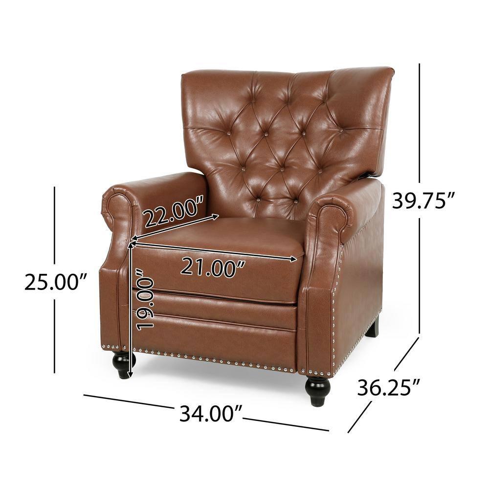 Noble House Torrens Standard Faux Leather Tufted Recliner, Cognac Brown