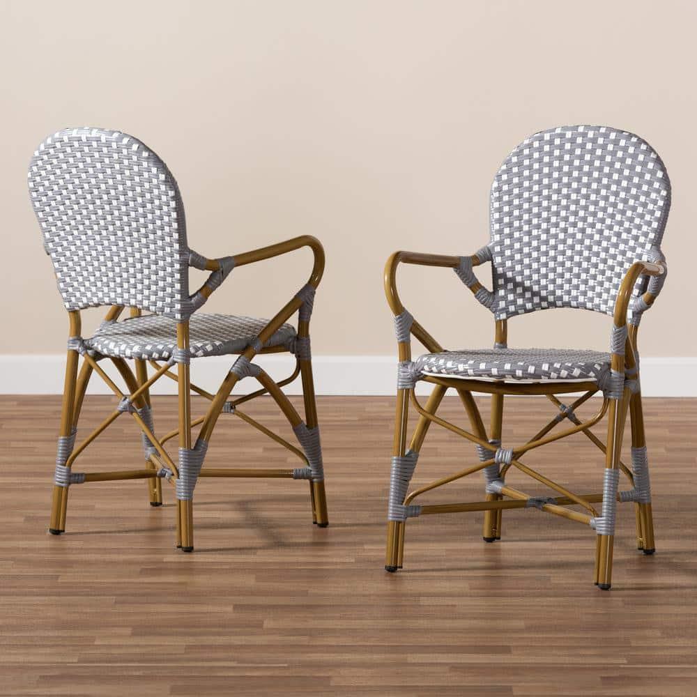 Set of 2 Baxton Studio Seva Classic French Indoor and Outdoor Beige and Red Bamboo Style Stackable Bistro Dining Chair Set
