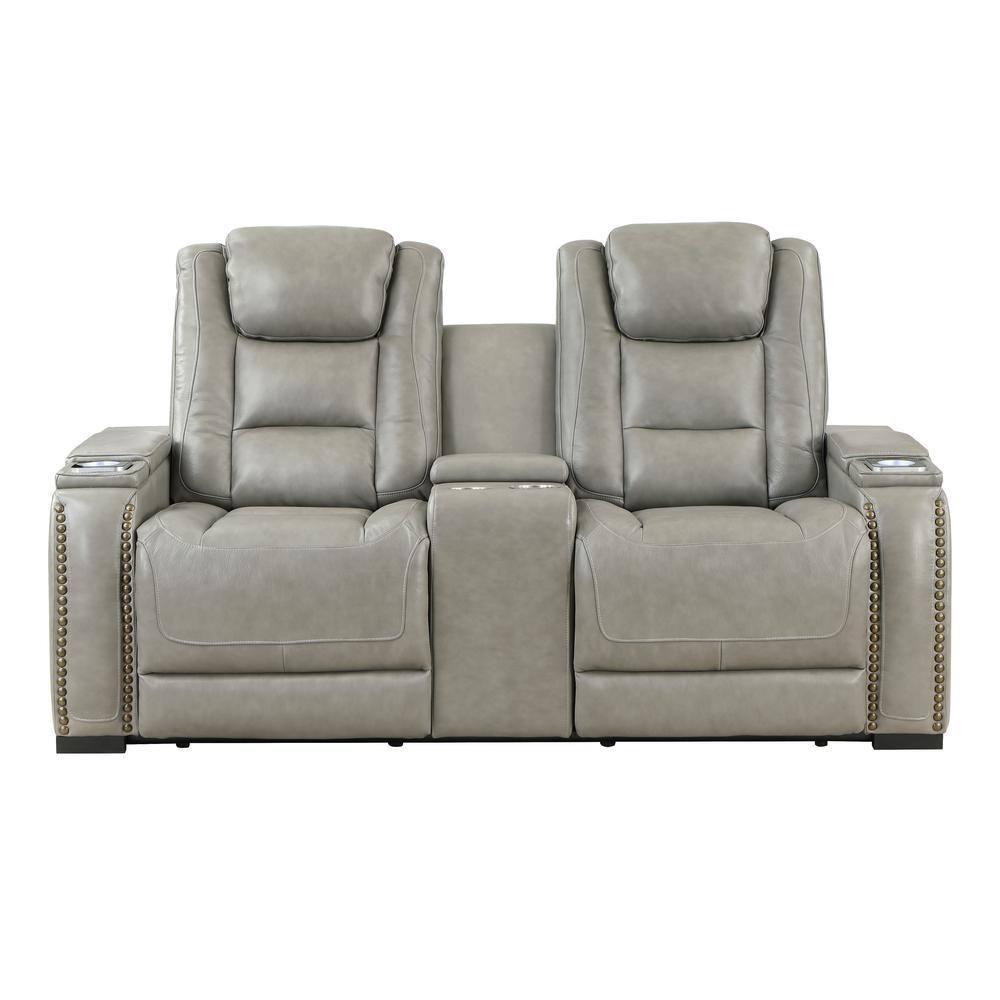 New Classic Furniture Breckenridge Leather Power Console Loveseat in Gray