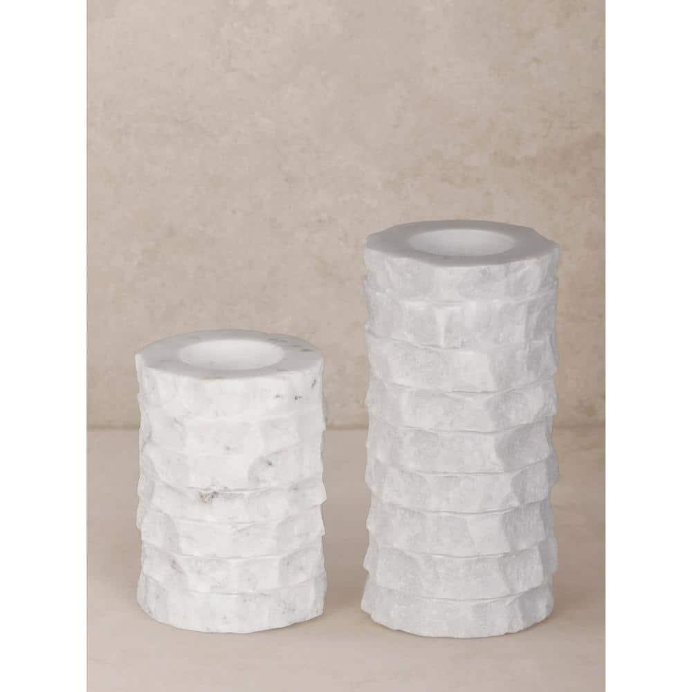 Flores Marble Taper Candle Holder, Set of 2