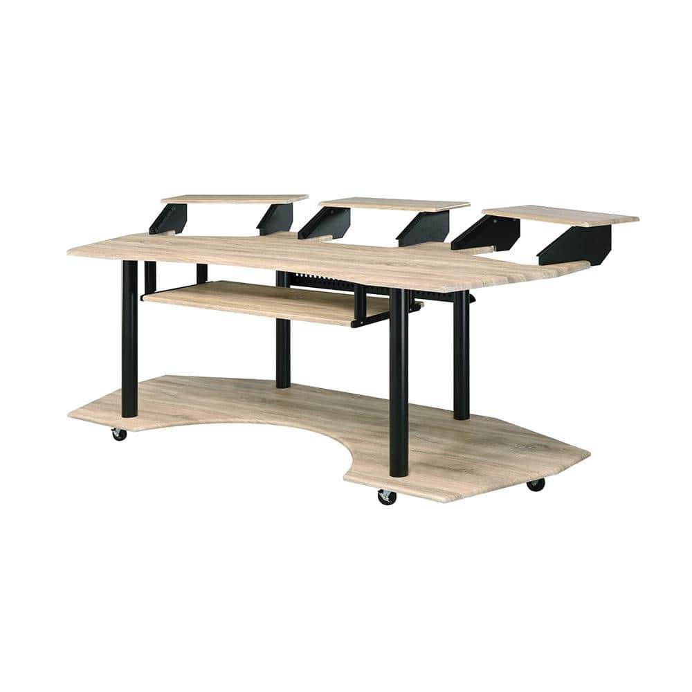 Acme Furniture Eleazar 3 Stands Computer Desk Natural Oak: Metal Frame, Veneer Surface, Hutch Storage