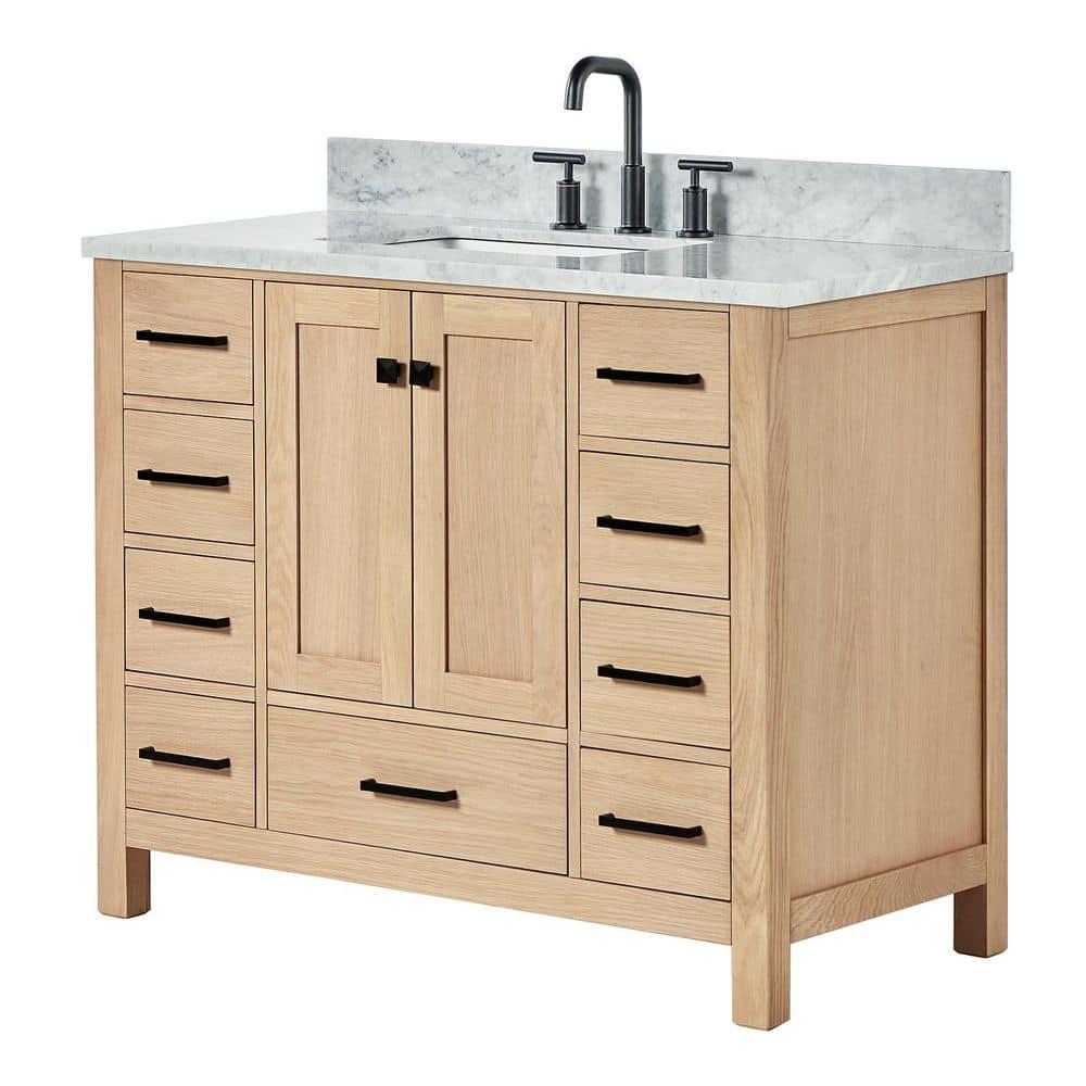 Ariel Cambridge 43 Inch Bathroom Vanity With Italian Carrara Marble Countertop 0.75 inch In Oak