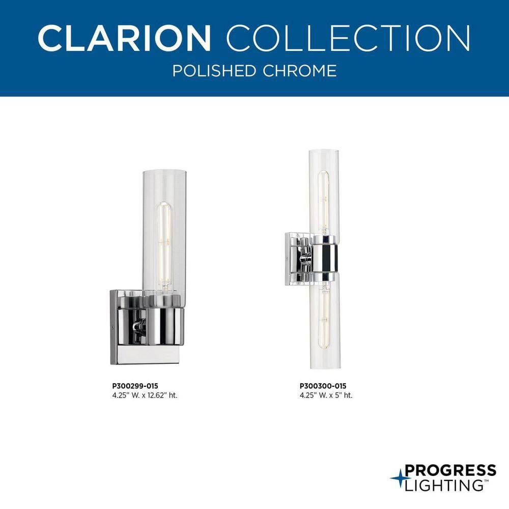Progress Lighting Clarion 2-Light Bath Vanity Light, Polished Chrome, Glass Shade