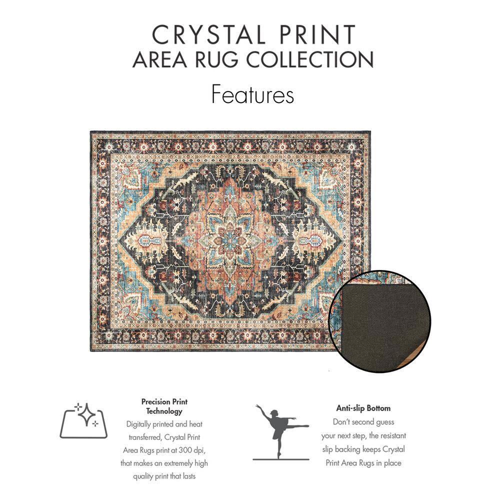 Gertmenian Crystal Print Tiefi Brown Tan Ivory Washable Flat Pile Traditional Medallion Indoor Area Rug