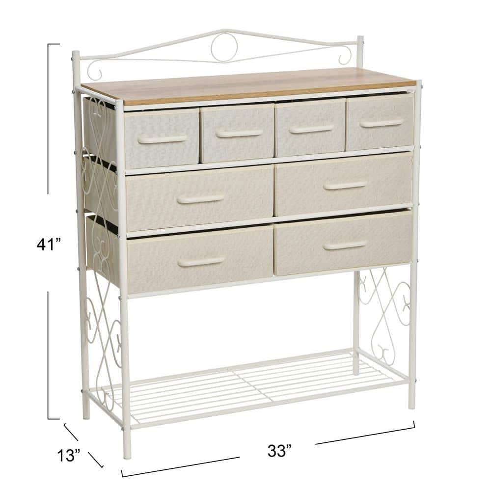 Victorian Style 8-Drawer and Bottom Shoe Shelf Storage Organizer Unit, White and Coastal Oak Color