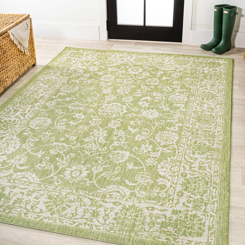 4' x 6' Tela Bohemian Styled Textured Weave Floral Indoor/Outdoor Area Rug, Green/Cream - JONATHAN Y
