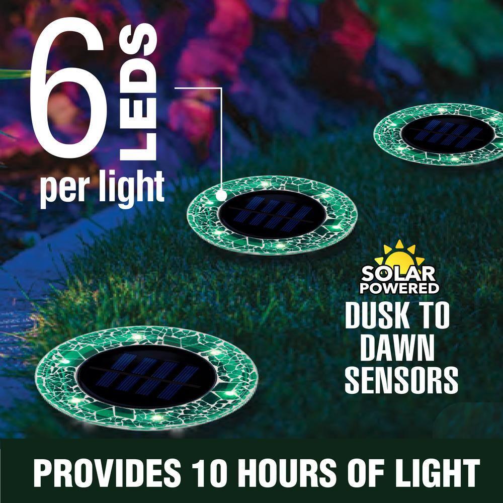 Bell + Howell 6 LED Round Green Mosaic Solar Powered Disk Lights with Auto On/Off - 4 Pack