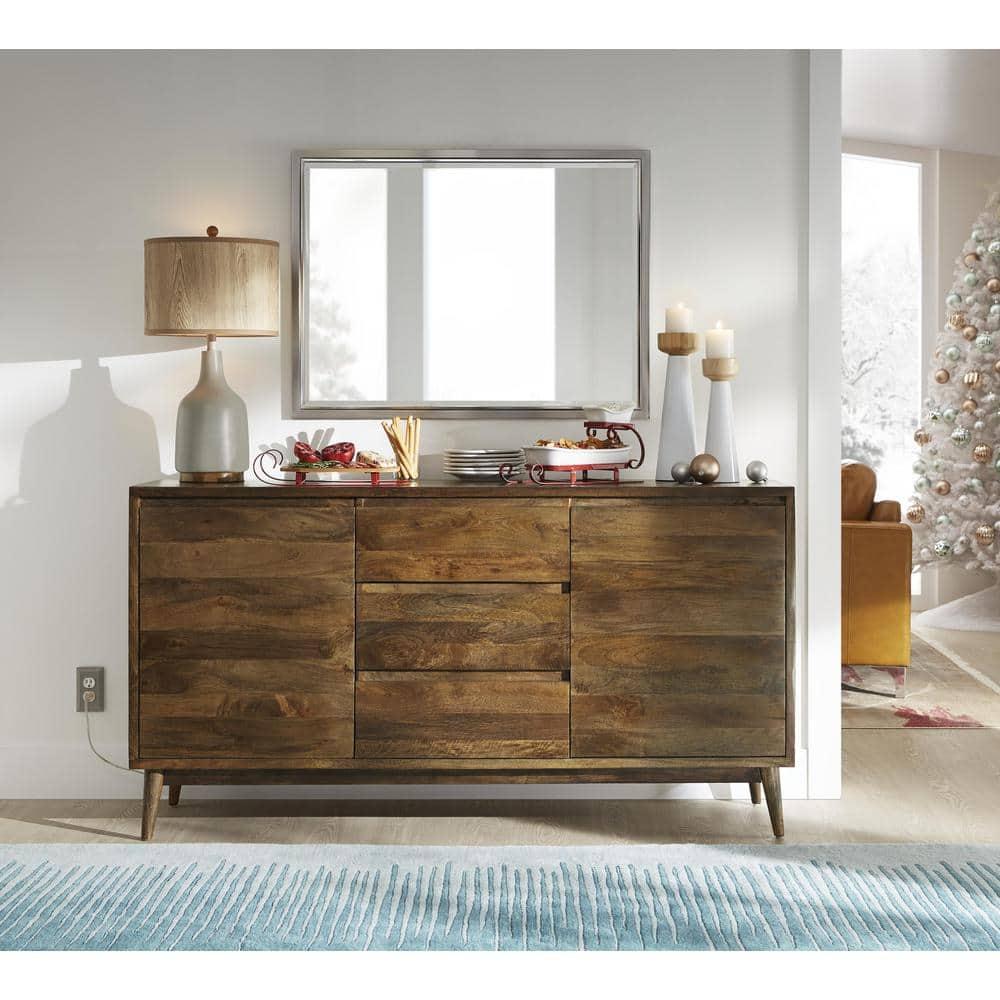 Head West Brushed Nickel and Chrome Metal Framed Vanity Mirror for Bathroom - Beveled-Edge Bedroom Mirror with Z-Bar Brackets for Vertical & Horizontal Placement - 24"x30"