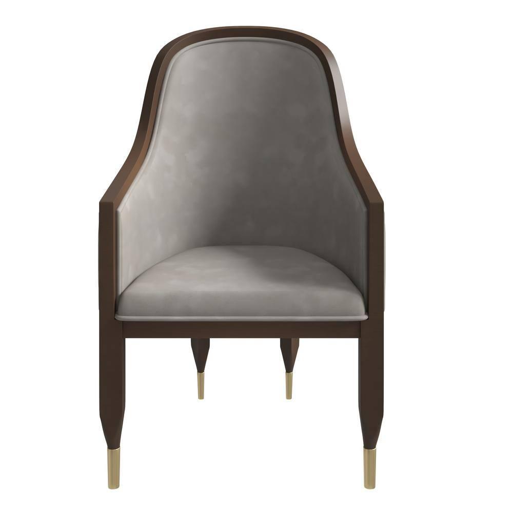 Everly Quinn Jacinto Dining Chair Upholstered In Leather With Rubberwood Frame And Legs With Gold Caps