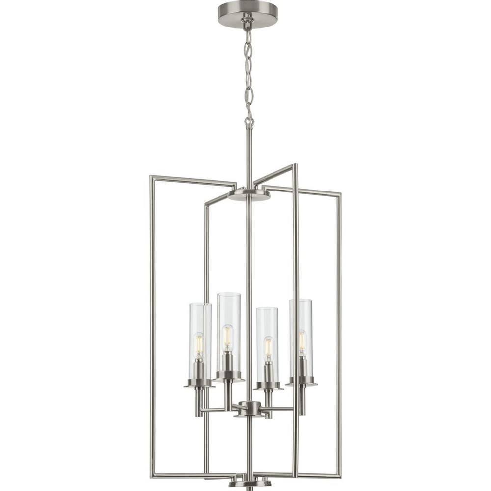Progress Lighting Kellwyn 4-Light Foyer Pendant, Brushed Nickel, Clear Glass Shade