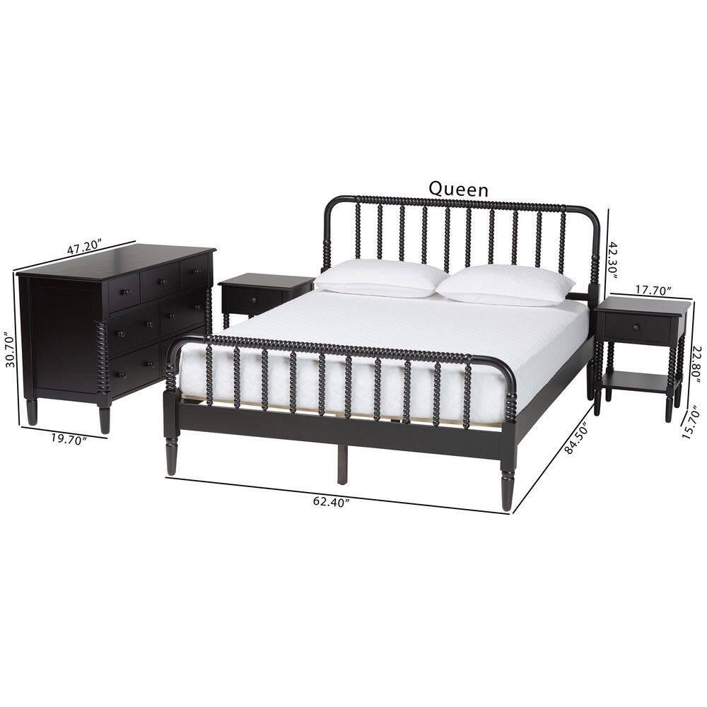 Baxton Studio Braith Farmhouse Black Spindle Wood Queen Size 4-Piece Bedroom Set