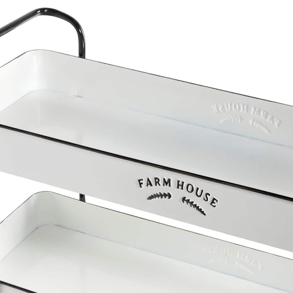 DecMode 32" x 35" White Metal Kitchen Rolling 3 Shelves Bar Cart with Black Accents and Farm House Design, 1-Piece