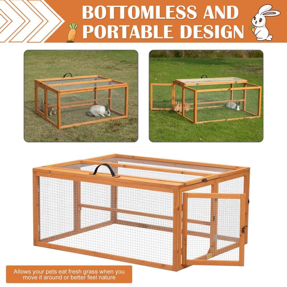 Coziwow Folding Chicken Coop, Wooden Rabbit Hutch for Small Animals with Roosting Bar, Orange