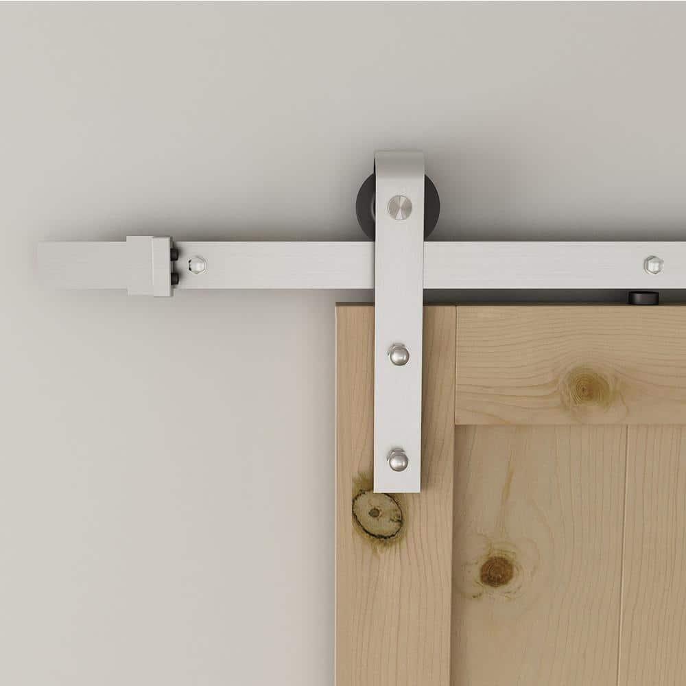 American Pro Decor Steel Sliding Rolling Barn Door Hardware Kit for Single Wood Doors with Routed Floor Guide