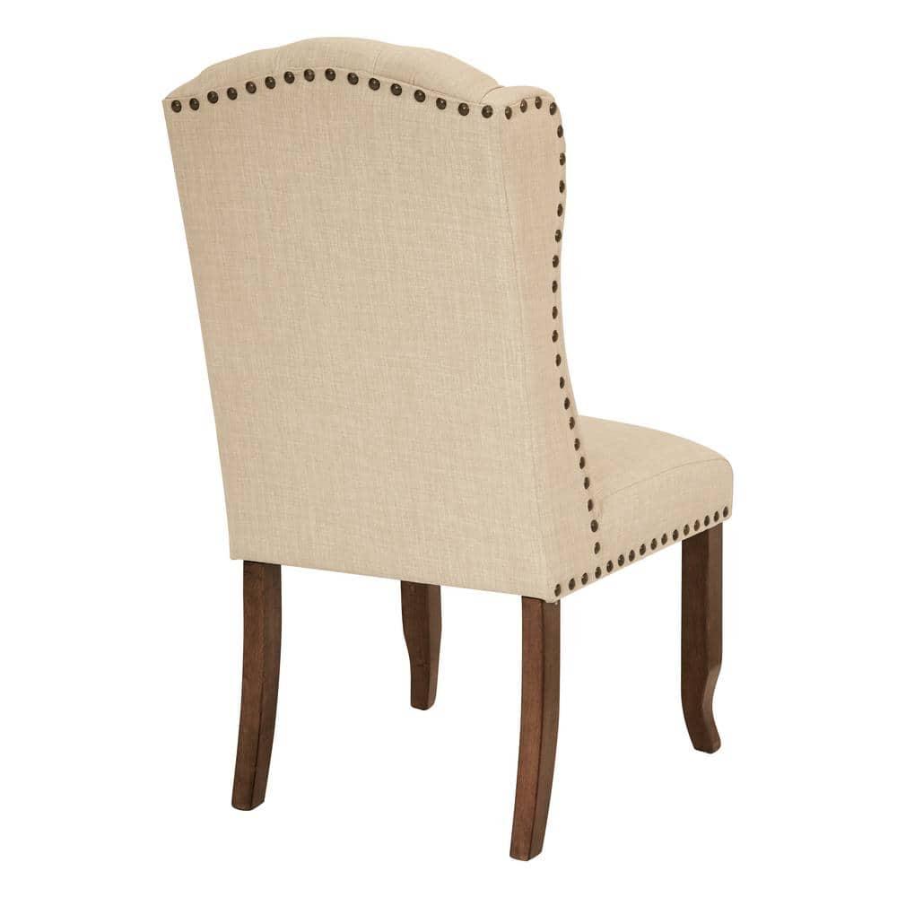 OSP Home Furnishings Jessica Tufted Wing Chair in Linen Fabric