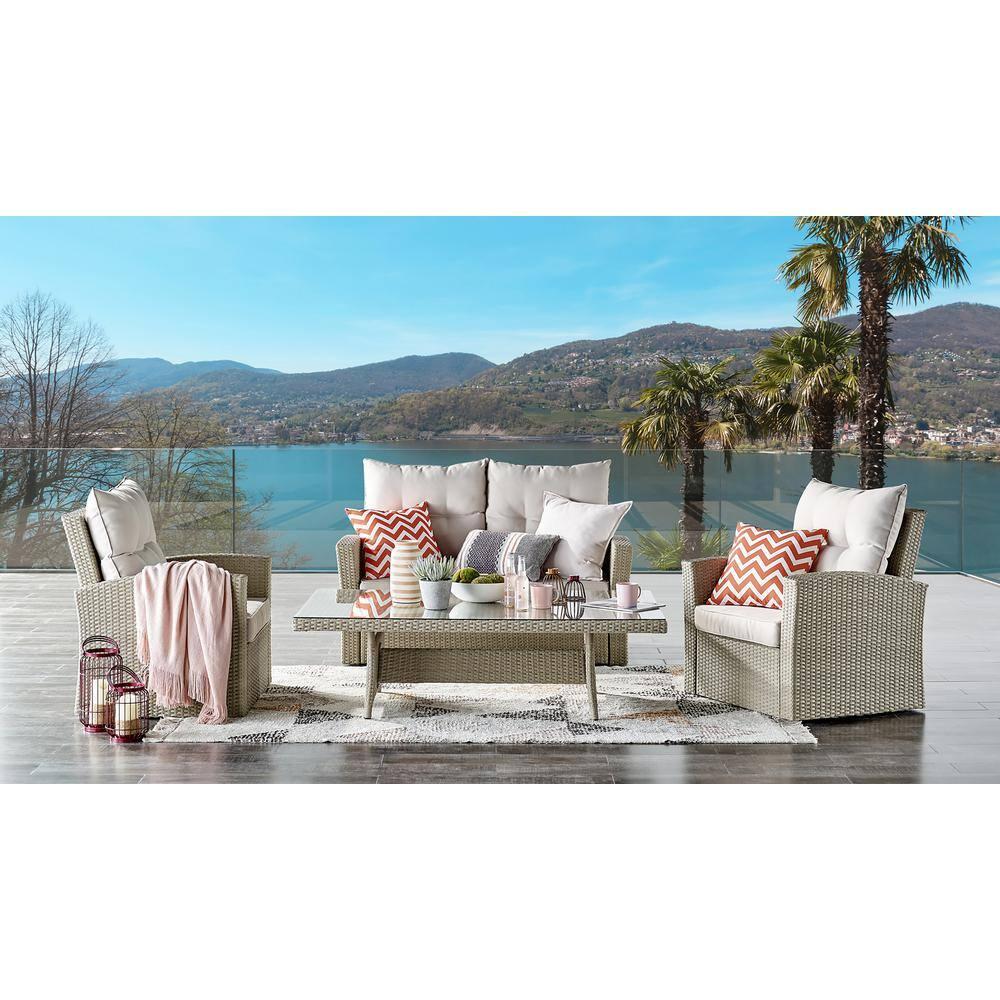 All-Weather Wicker Canaan Outdoor Armchair with Cushions Brown - Alaterre Furniture: Patio Accent Chair, Weather-Resistant