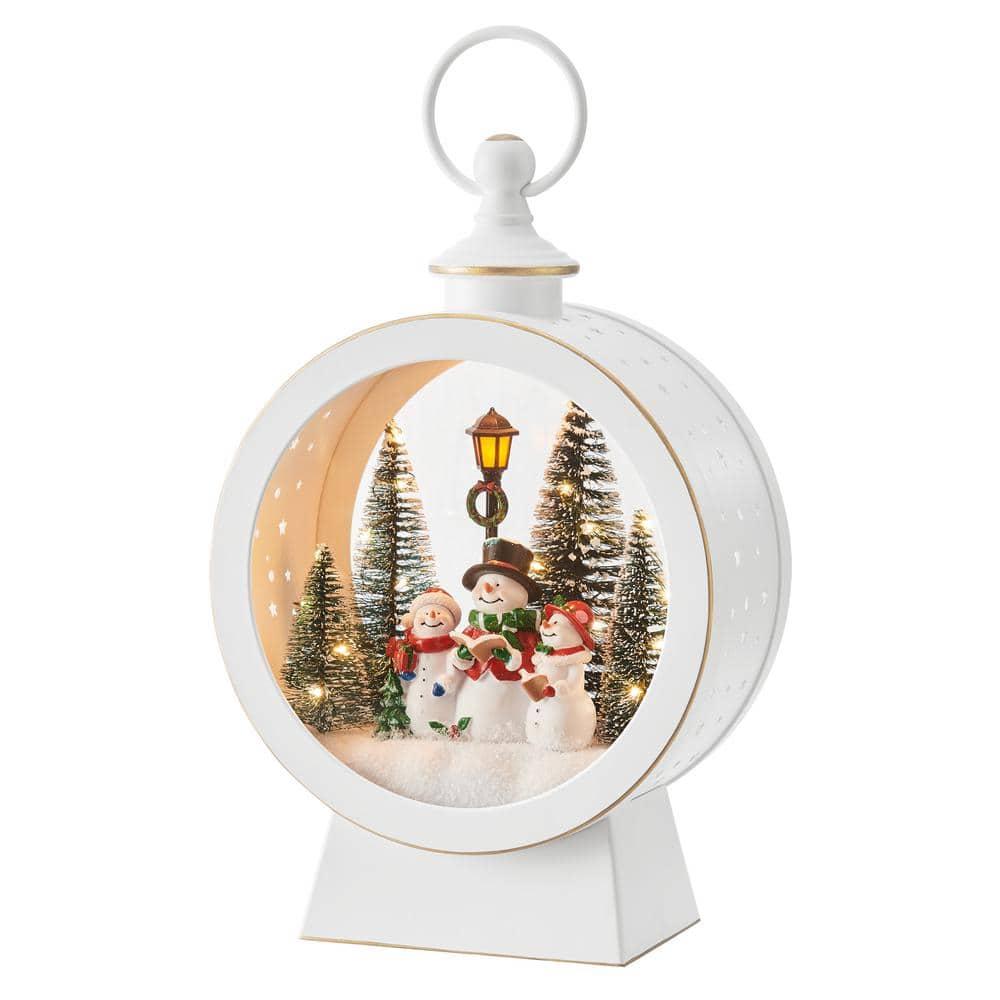Danya B. Tabletop White Christmas Holiday Winter Snowman Scene Diorama Lighted Lantern Decoration - Oval