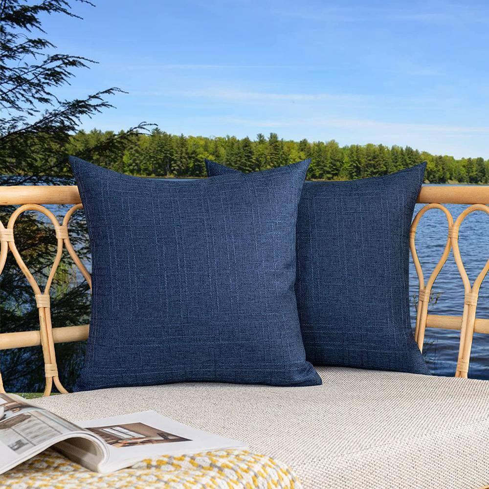 Kevin Textile Pack of 2 Outdoor Waterproof Pillow Covers Throw Pillow Covers Decorative Pillowcases Classic Checkered Pillow Cases for Sofa Couch Patio Garden 24x24 Inch Blue