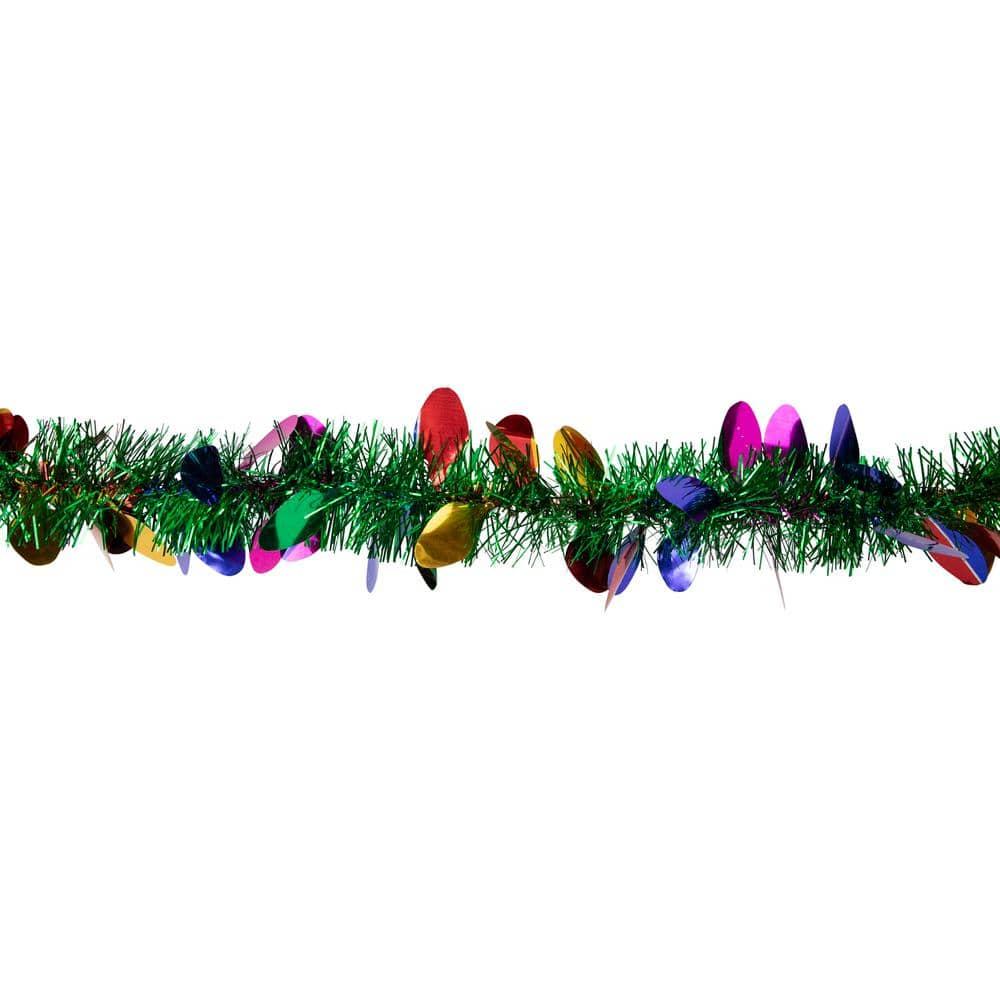 Northlight Seasonal 50' x 2" Green and Multi-Color Christmas Light Bulb Wrapped Tinsel Garland - Unlit