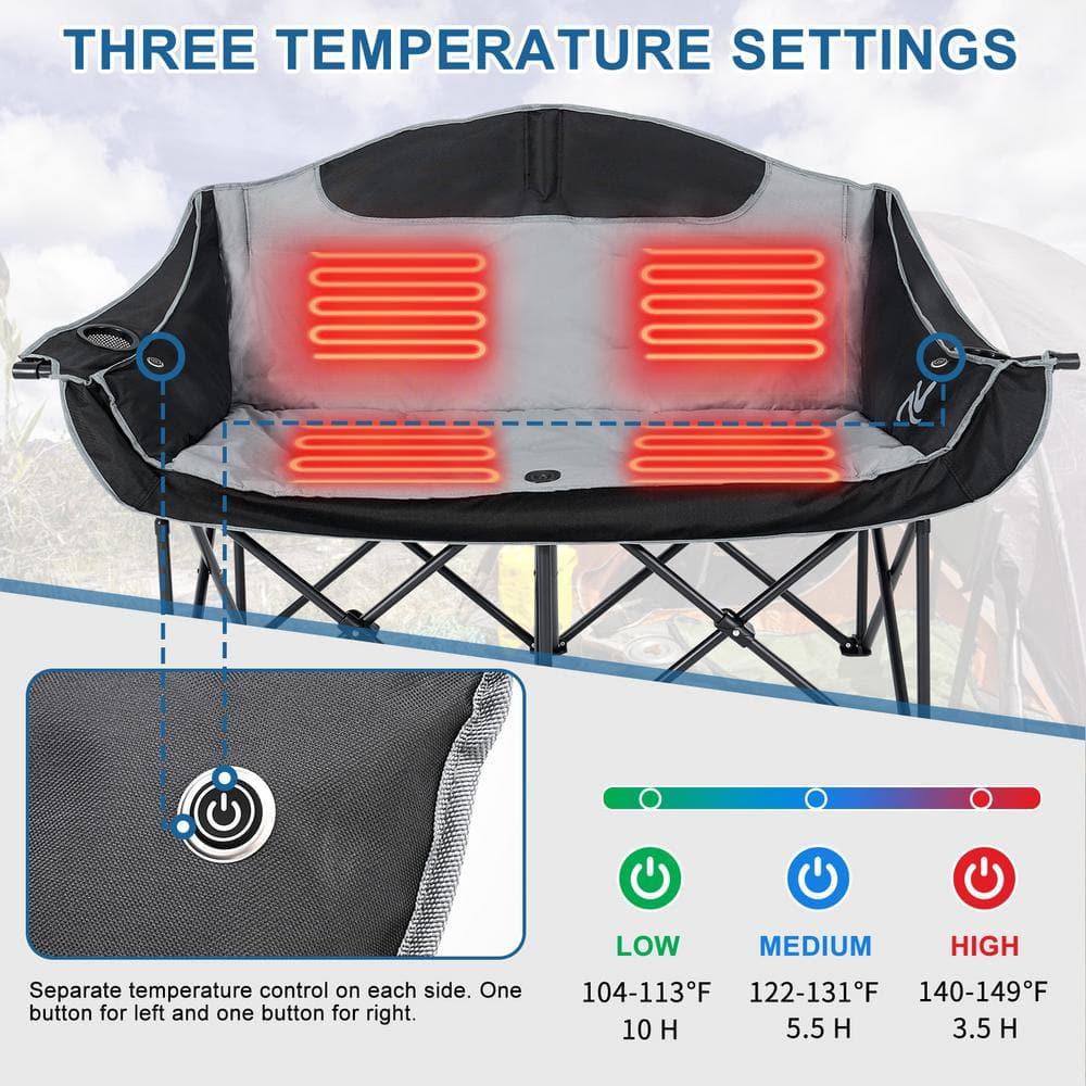 Slsy XXXL Double Camping Chair, Oversized Loveseat Camping Couch, Fully Padded Heavy Duty Outdoor Folding Chair w/ 2 Cup & Wine Glass Holder Support 900 lbs