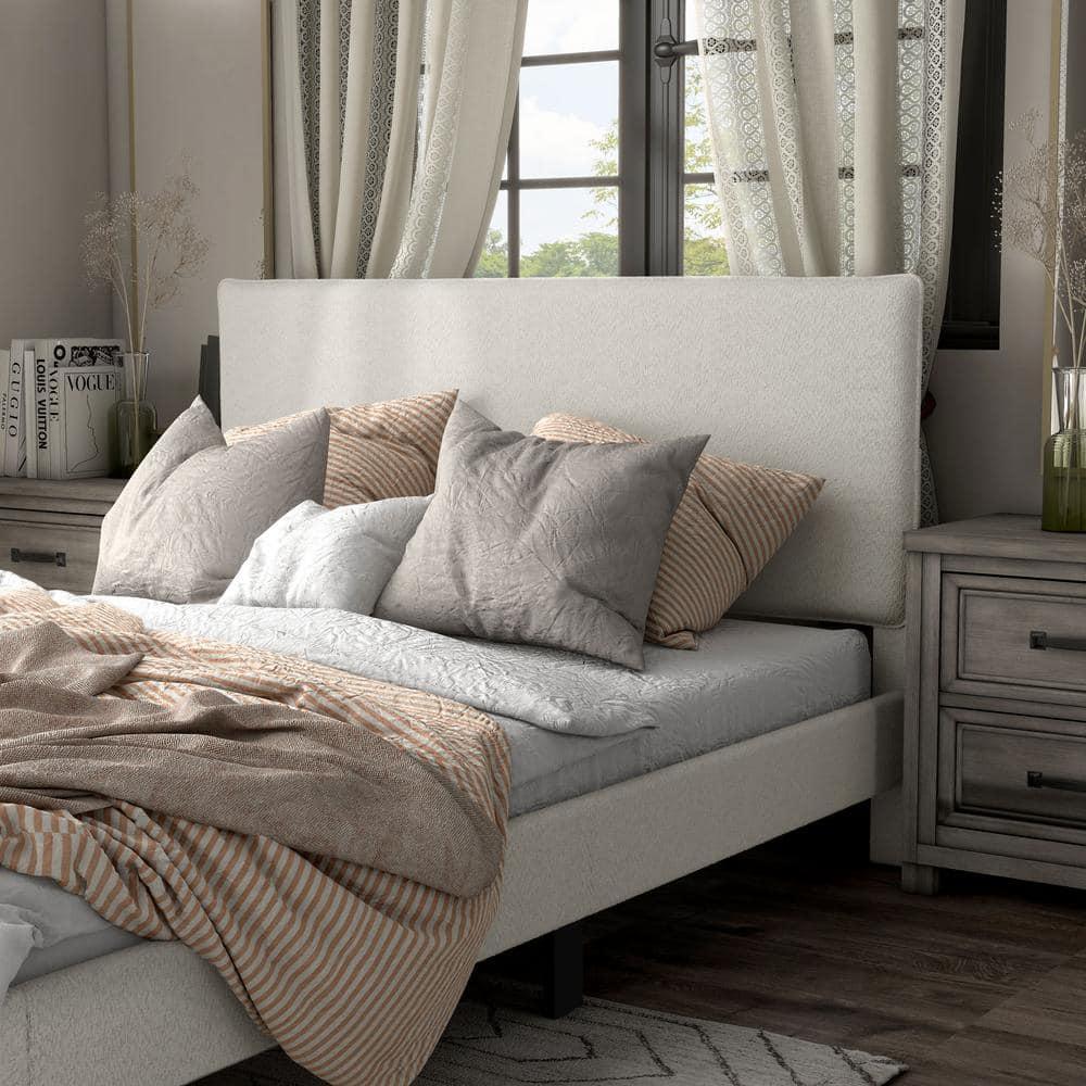 24/7 Shop At Home Queen Heartwild Modern Boucle Upholstered Pillow Headboard Platform Bed: Smooth Finish & Wood Frame