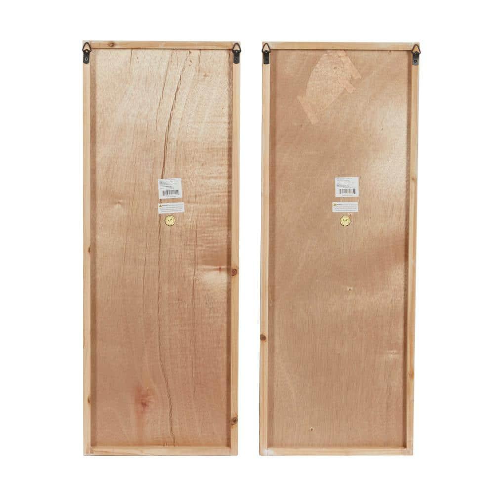 DecMode Brown Wooden Utensils Wall Decor with Carved White Floral Designs (2 Count)