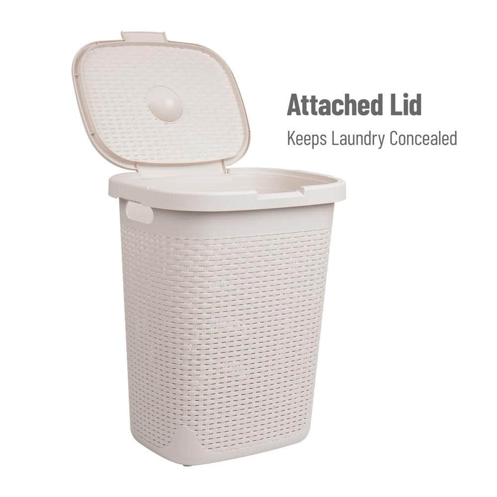 Mind Reader Mind Reader 50L Slim Laundry Hamper, Clothes Basket, Lid, Wicker Design, Plastic