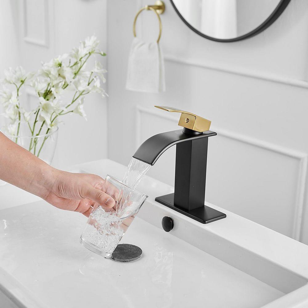 BWE Waterfall Single Handle Single Hole Low-Arc Bath Faucet Bathroom Drip-Free Vanity Sink Faucet