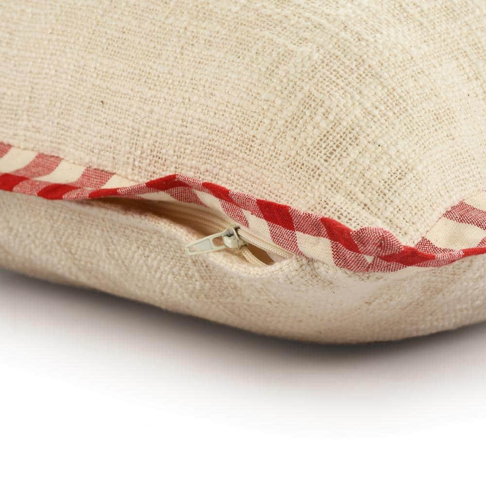 Buffalo Ivory / Red 16 in. x 24 in. Plaid Bordered Lumbar Indoor Throw Pillow