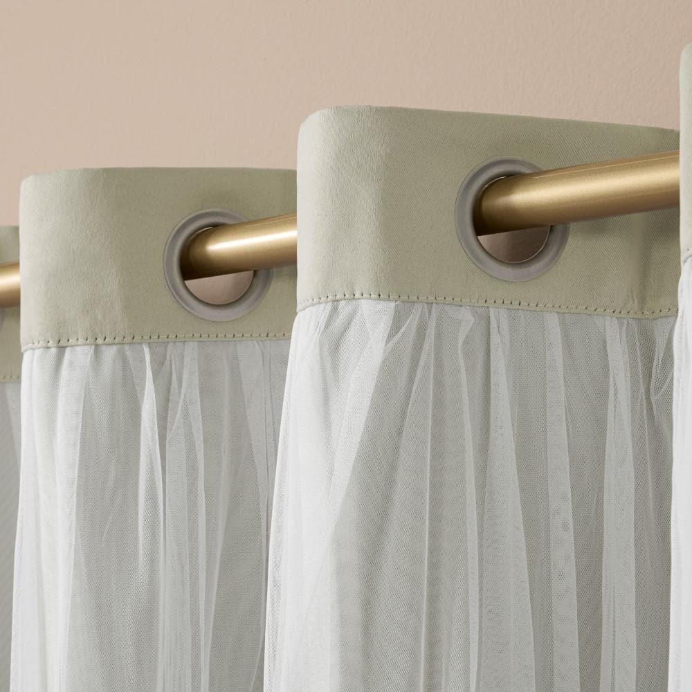 Set of 2 (63"x52") Caterina Layered Solid Blackout with Sheer Top Curtain Panels Sand - Exclusive Home: Thermal Insulated